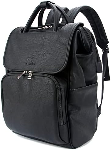 Citi Collective Explorer crna torba za pelene ruksak-veganska kožna torba za pelene sa naramenicom, velikog kapaciteta, izolovani džepovi za flaše, podloga za presvlačenje, kopča za kolica - svestrana torba za pelene za bebe