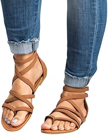Sandale za klin za žene čipke ravne sandale Strappy Open Toe Slingback Criss Cross Ležerne prilike ravnog ljeta slajdova