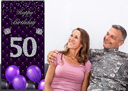 Sretan 50. rođendan ljubičasta Banner pozadina Photo Booth rekvizite baloni Srebrna kruna tema dekor za