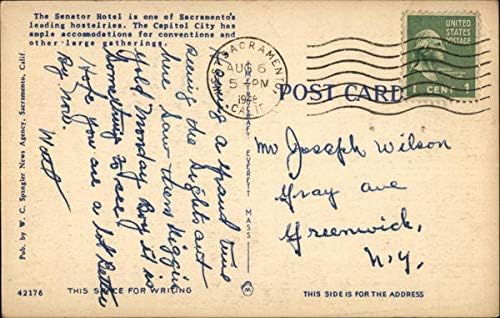 Senator Hotel Sacramento, Kalifornija CA Izvorni antički razglednica 1948