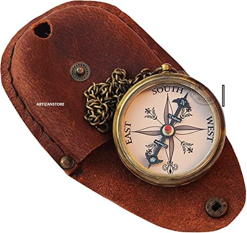 Victoria London džepni kompas s kožnom futrolom antikvitetski nautički vintage pomorski mesingani kompas