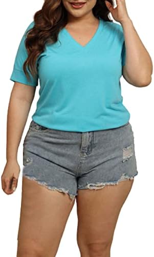 Žene ljetne čvrste vrhove plus veličine V rect t majice kratki rukav na vrhu labave ležerne majice za žene