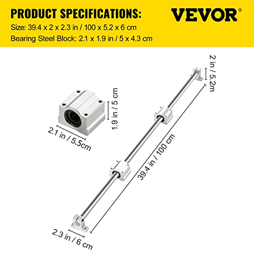 VEVOR Linear Rail Slide, 2kom 20mm x 1000mm, Linear Bearing Slide Set sa 4kom blok ležajevima SC20UU 4kom