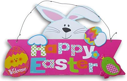 Dekor za odmor Easter Bunny Clout '' Happy Easter '' Viseći znak dekora - 12 x 7,6 inča