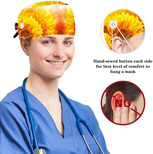 Podesiva radna kapa s gumbom, prekrasan suncokret uzorak hirurških dukseva, vezati kape sa luknim kosom