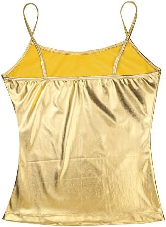 FLDY WOMENS Sjajne patentne kožne trake prsluk rezervoar gornji metalik ples hip hop mazivni kostim zlatni