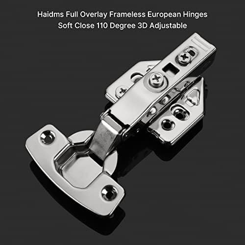 HAIDMS 4Pack puni prekrivanje bez mekog zatvaranja evropskih šarki 110 stepeni 3D podesivi isječak na skrivenim