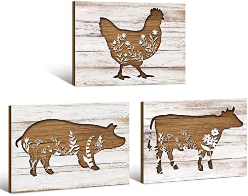 3 komada Farmhouse Kuhinjski znakovi kravlje pijetaostera i svinjski dekori 7,9 x 5,9 inčni rustikalni drveni