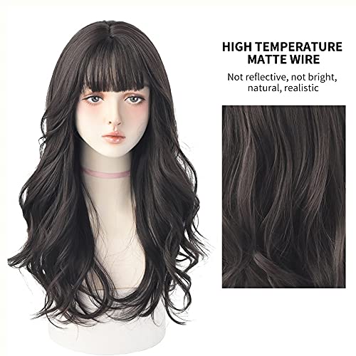 ASDFGH Fashion Ombre Smeđa Crna duboka duga kosa sa šiškama sintetičke perike za žene Božić otporna na toplotu